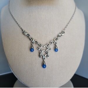 Rare Retired James Avery beaded blue chalcedony scroll necklace